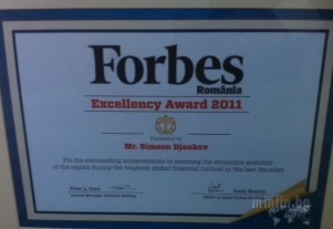 SIMEON DJANKOV HAS BEEN AWARDER A PRESTIGIOUS FORBES PRIZE FOR PRESERVING FINANCIAL STABILITY